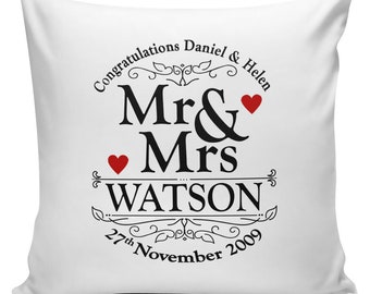 Personalised Congratulations Mr & Mrs. Commemorative Cushion Cover