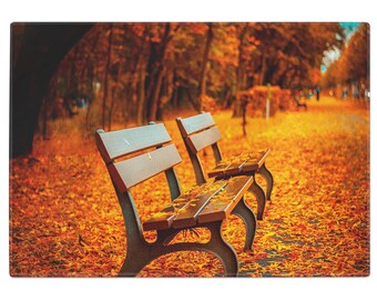 Park Benches in Autumn Tempered Glass Chopping Board - Etsy Australia