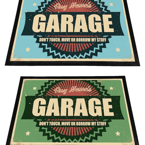 Personalised Any Name's Vintage Garage Cool Rubber Doormat