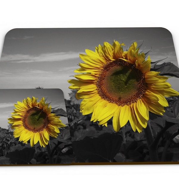 Set of Floral Yellow Sunflower Colour Splash Novelty Glossy Placemat & Coaster