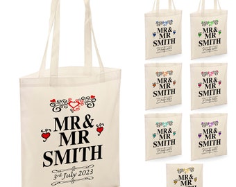 Personalised  Mr & Mrs With Date Wedding Tote (Natural) Shopper Bag (Colour)