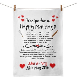 Personalised Recipe for A Happy Marriage Tea Towel