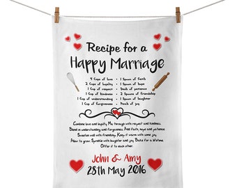 Personalised Recipe for A Happy Marriage Tea Towel