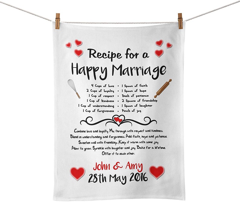 Personalised Recipe for A Happy Marriage Tea Towel image 1