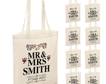 Personalised Mr & Mrs With Date Wedding Tote (Natural) Shopper Bag (Texture)