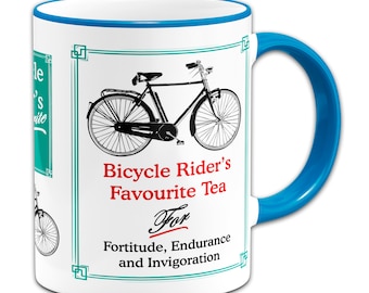 Bicycle Riders Favourite Tea Novelty Gift Mug + Blue Rim & Handle