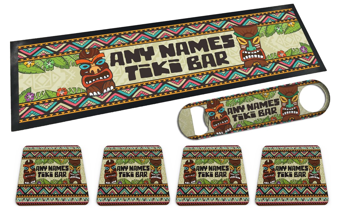 Set of Personalised Any Names Tiki Bar Rubber Bar Runner/bar Mat