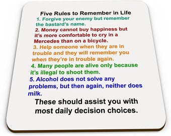 Five Rules to Remember in Life Funny Novelty Glossy Mug Coaster