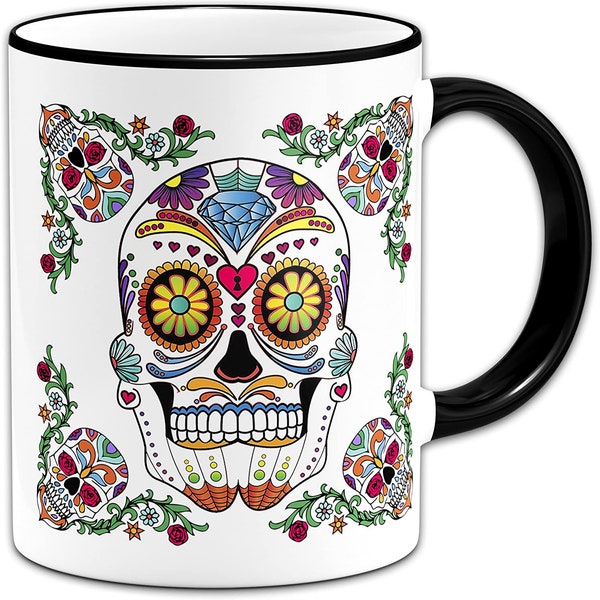 Day of The Dead - Sugar Skull Novelty Gift Mug - Black Handle/Rim