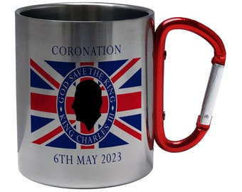 God Save The King - King Charles III Coronation Novelty Steel Mug w/ Carabiner Handle