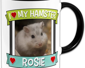 Personalised I Love My Hamster (Any Name & Any Image) Cute Novelty Gift Mug - Black Handle/Rim