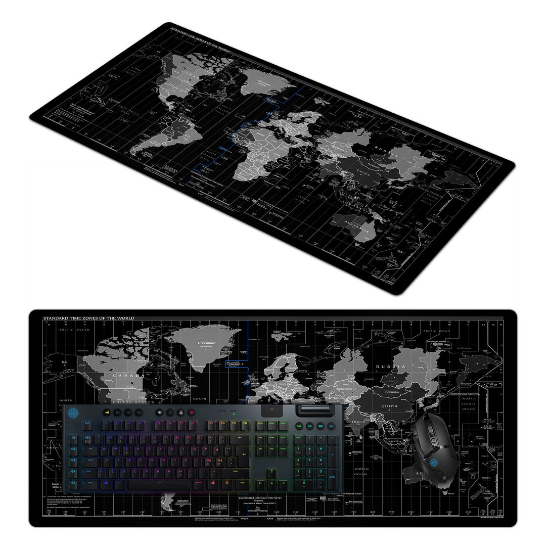 XXL World Map Standard Time Zones Computer PC Gaming Mousemat Etsy