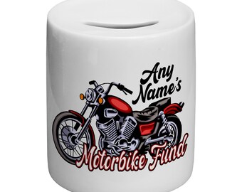 Hucha de cerámica personalizada con diseño de fondo de moto