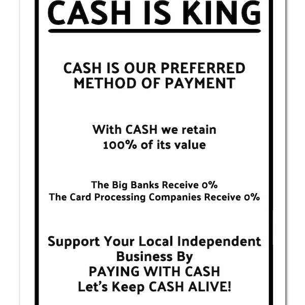 CASH IS KING White / Brushed Aluminium Metal Sign