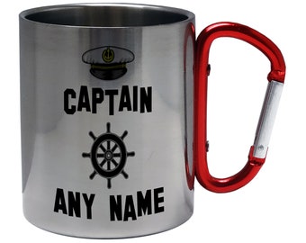 Capitano personalizzato (qualsiasi nome) Narrowboat Canal Boat Ship Barge Tazza in acciaio con manico a moschettone