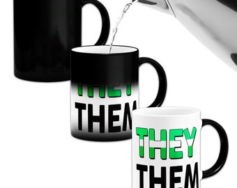 They/Them Non Binary Pronoun Flag Novelty Heat Colour Changing Mug