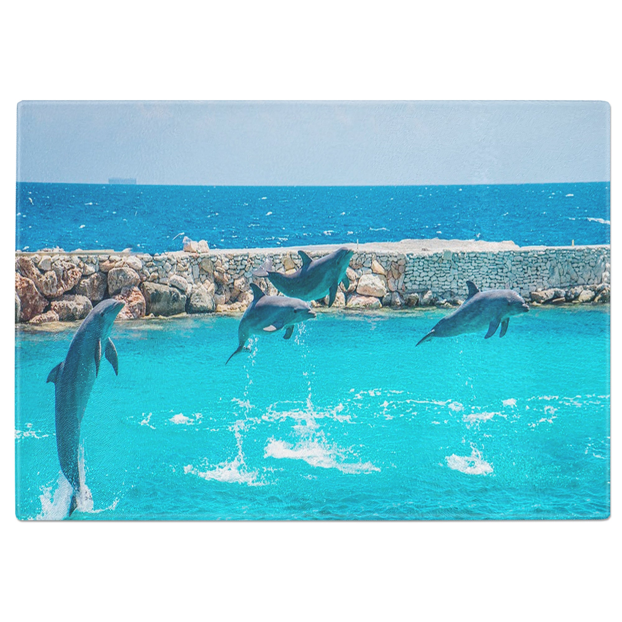 planche à découper en verre trempé dauphins sautant de l'eau - variantes