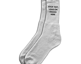 Personalised Any Name Text Image Logo Design Novelty Pair of Socks - White - Size 6-12