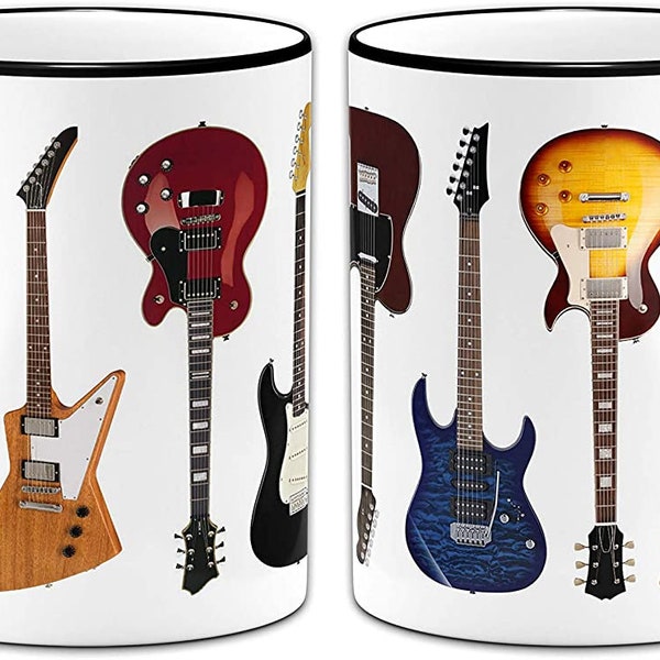 Electric Guitar Collection Novelty Music Gift Mug - Black Handle/Rim