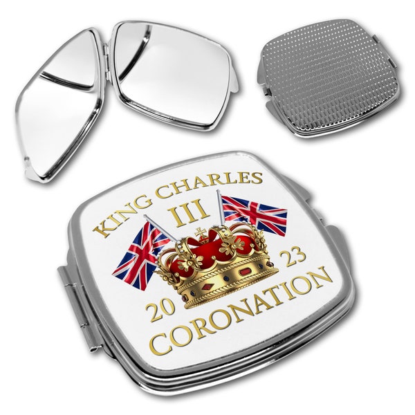 King Charles III 2023 Coronation Novelty Gift Square Curved Compact Mirror