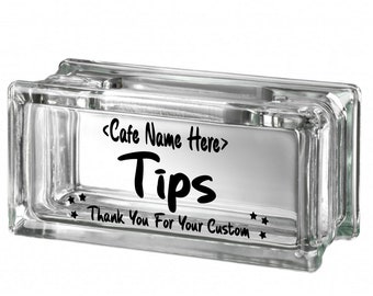 Personalised Cafe Tips Box Clear View Decoration Half Glass Block Money Box