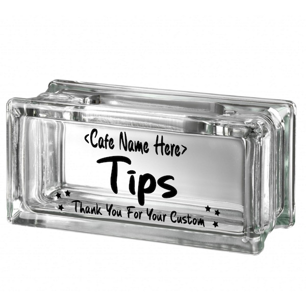 Personalised Cafe Tips Box Clear View Decoration Half Glass Block Money Box