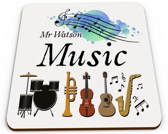 Personalised Any Name Music Teacher Mug Coaster - Blue