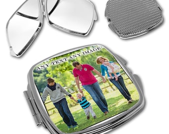 Personalised Any Text/Any Image Square Curved Compact Mirror