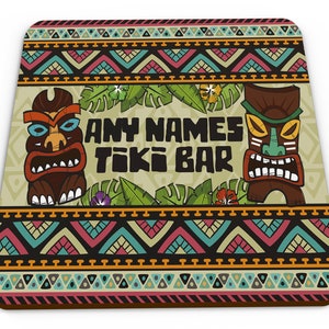 Personalised Any Names Tiki Bar Novelty Glossy Mug Coaster