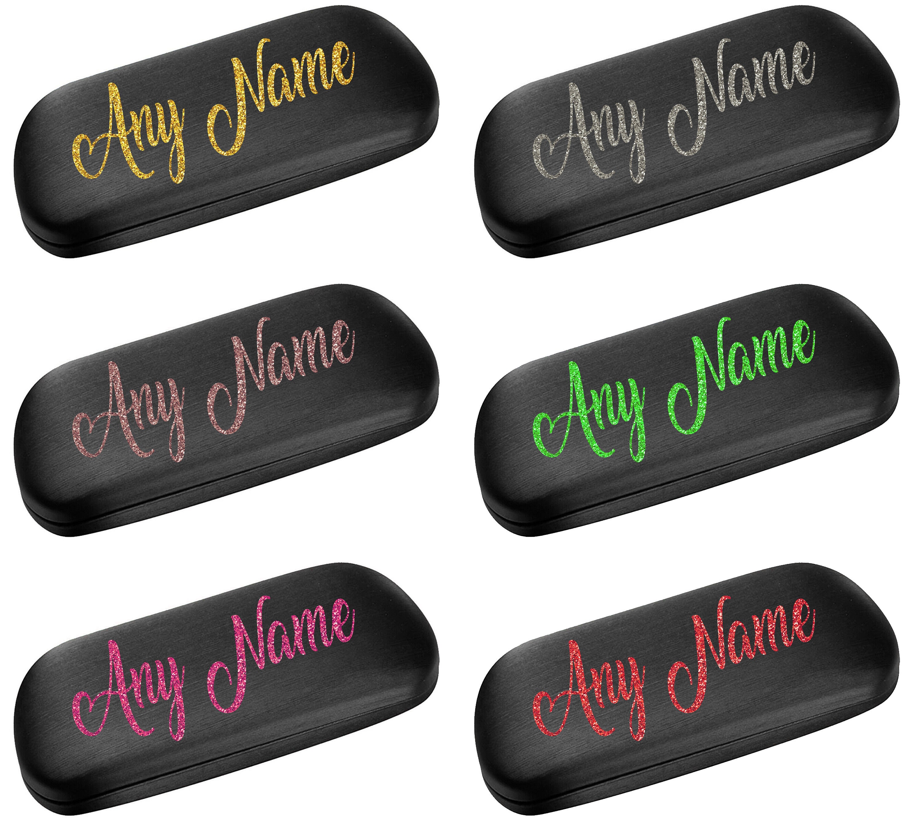 Personalised Black Satin Finish Curved Metal Glasses Case 