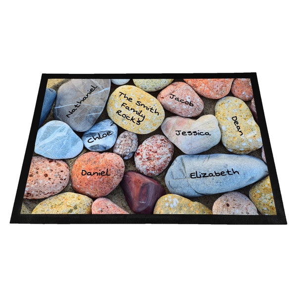 Personalised Any Name Family Rocks Rubber Doormat - Colourful Design