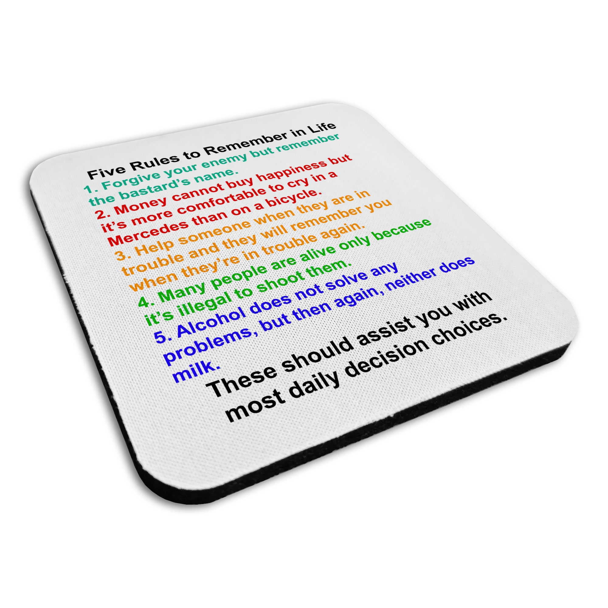 five-rules-to-remember-in-life-coaster-mat-etsy