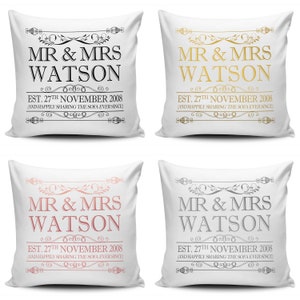 Personalised Happily Sharing The Sofa Anniversary Novelty Cushion Cover (Colour Variation)
