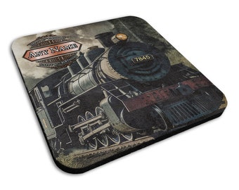 Personalised Happy Birthday Vintage Train  Rubber Fabric Coaster Mat