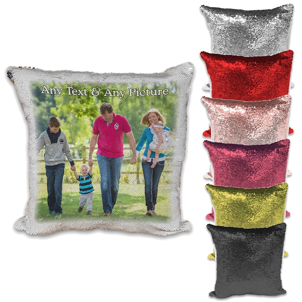 Personalised ( Any Image / Text ) Sequin Reveal Magic Cushion Cover - Colour Variation