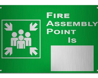 Fire Assembly Point Is Brushed Aluminium Metal Sign - Variation