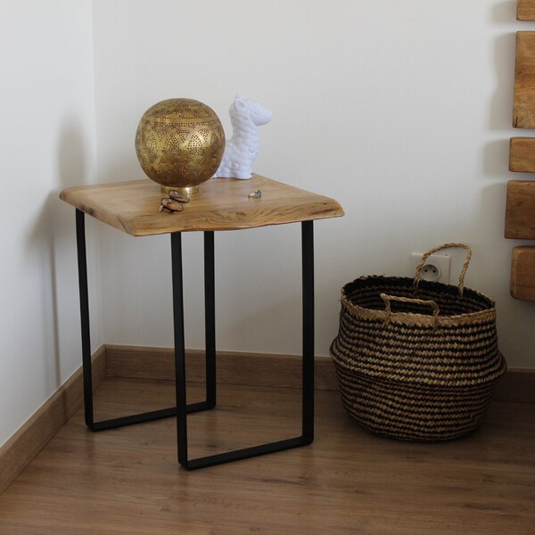 Table de Chevet - Table de Nuit - Console - Bois et Acier