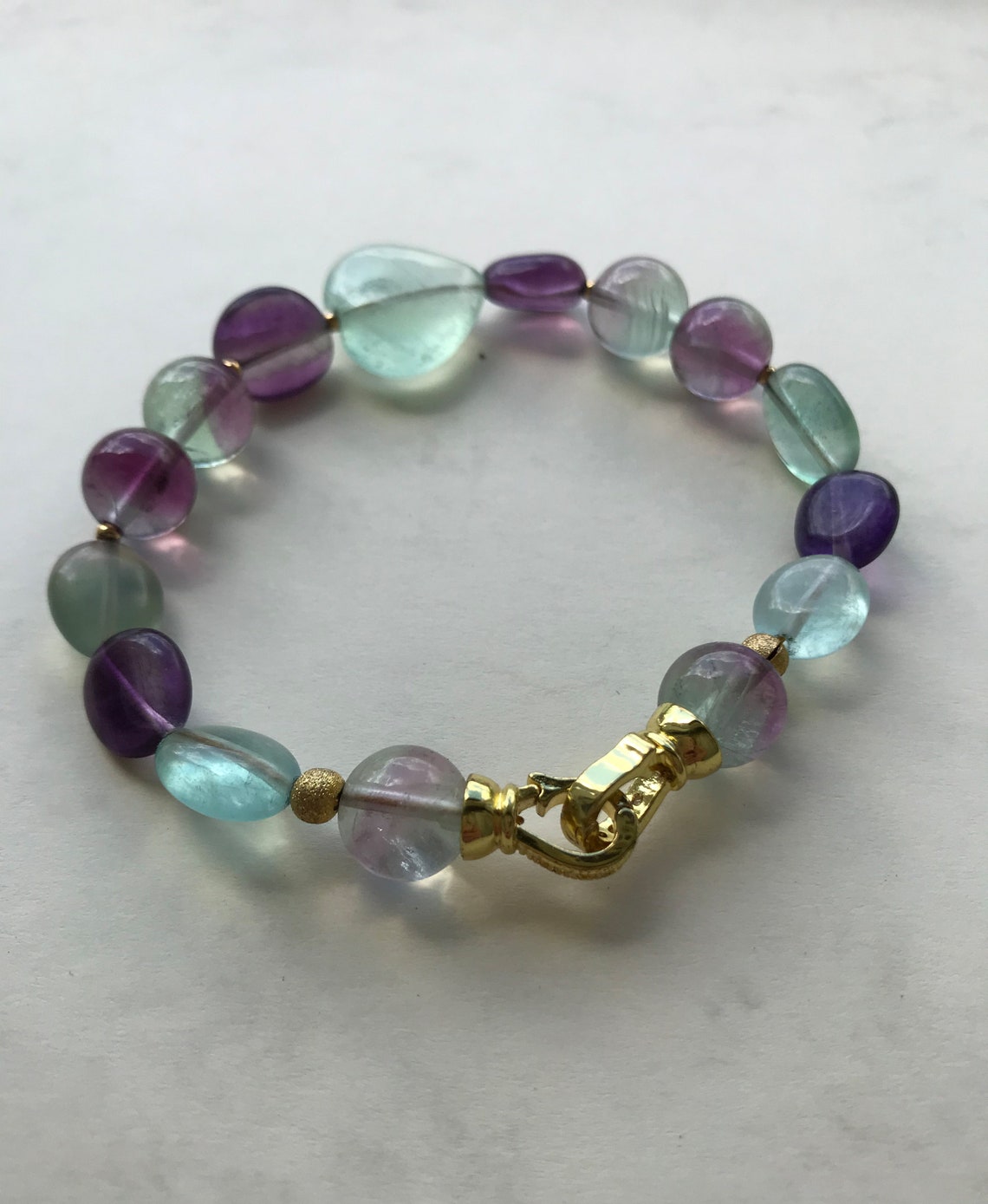 Fluorite Bracelet Fluorite Jewelry Rainbow Bead Bracelet Etsy