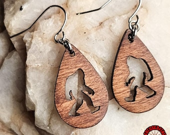 Sasquatch Dangle Earrings |Teardrop Earrings | Bigfoot Earrings | Big Foot | Bigfoot |  Birthday Gift | Sasquatch Jewelry | Wood Earrings