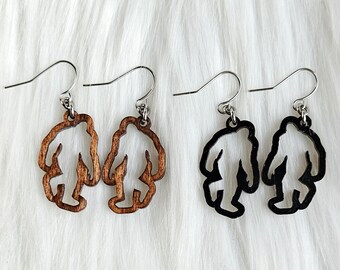 Bigfoot Hollow Wood Dangles | Sasquatch Earrings | Bigfoot Gift | Sasquatch Gift | Bigfoot Jewelry | Lightweight Earrings | Cryptid