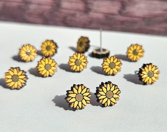 Sunflower Stud Earrings | Sunflower Earrings l Wood stud earrings | Laser Cut Earrings  | Stud Earrings l Stainless Steel Earrings