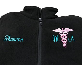 Medical Assistant Caduceus Jacket. MA Jacket. Nursing Fleece Jacket, Nursing Student Gift, Christmas Gift, Zip Up Jacket