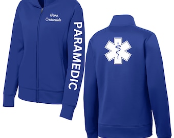 Paramedic jacket. EMT. Emergency. Star of life. Polyester Fleece. White print. Nursing Jacket. Sport Jacket.