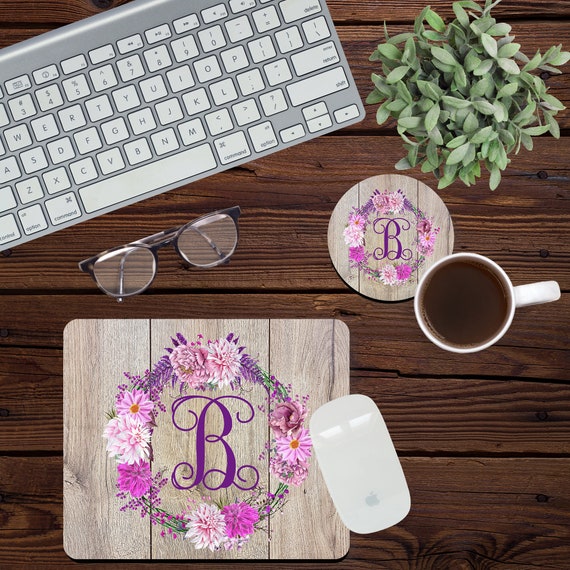 Purple Floral Personalized Mouse Pad Office Desk Gifts For Women Desk Decor