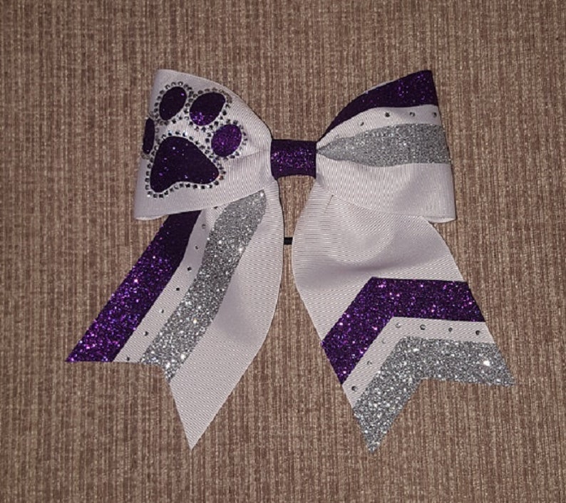 White with Purple and Silver Glitter and Rhinestones Hair Bow