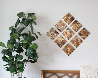 Set of 9 wood wall tiles/ Geometric wood wall decor/ Wood mosaic tiles set/ Rustic modern home decor/ Wall installation