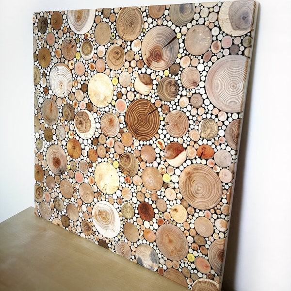 Large wooden mosaic wall art/ Reclaimed wood art/ Wood wall panel/ Wood slices mosaic/ Large square wall mosaic