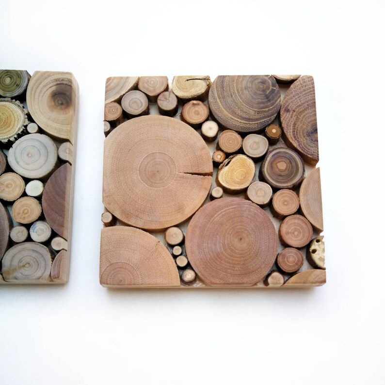 Set of 3 wall art wood mosaic/ Wood art wall hanging/ Etsy