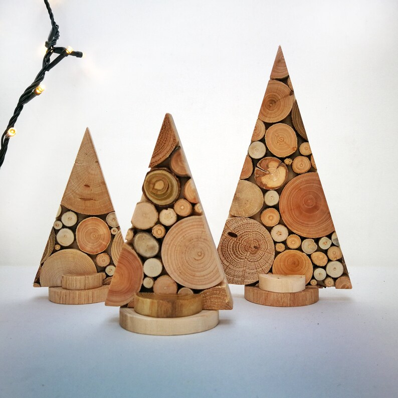 Set of 3 small wooden Christmas tree made from reclaimed wood Etsy