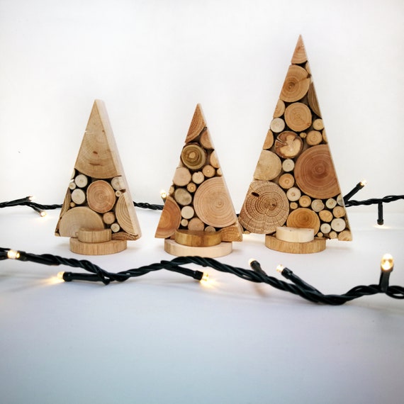 Set of 3 small wooden Christmas tree made from reclaimed wood Etsy